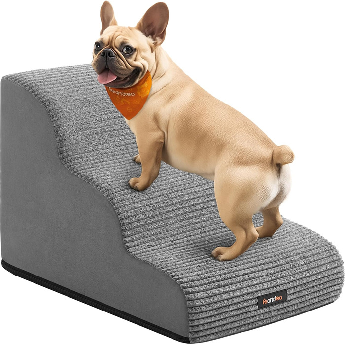 Сходи для собак Feandrea, 3 сходинки, для маленьких собак, котів, водонепроникні, з неслизьким покриттям, знімний чохол, сірий PPS003G01