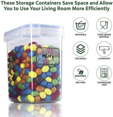 TNM Storage Container Set (4x1.6L), Airtight Food Storage Boxes for Kitchen - Plastic Containers with Lids, Cereal Dispenser & Freshness Containers, BPA-free Plastic, Storage for Noodles, Cereal, Rice, Flour - Coloured Food Container 1.6l