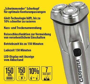 Електричний чоловічий верстат для гоління Carrera Rotationsrasierer - гоління мокрою та сухою, для чутливої шкіри
