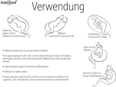Подушка для годування Amilian Stillkissen для сну на боці, вагітних та після пологів, XXL, Body Pillow, небесно-блакитний