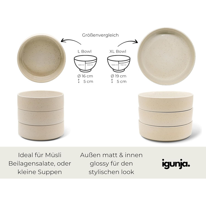 Igunga Stoneware Dinnerware Set - 12 Piece Service for 4 | Reactive Glaze Bowls & Plates - Premium Handcrafted Tableware (Beige)