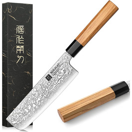 Японський ніж Kirituke XINZUO з дамаської сталі, 21.5 см, Gyuto, ручка з оливкового дерева та чорного рогу буйвола, ручна робота, з піхвою