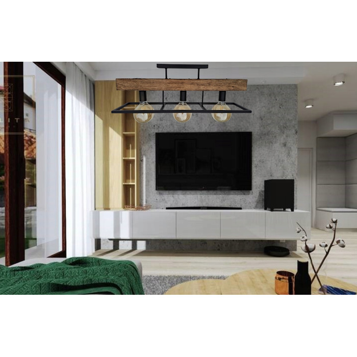 Люстра-ліхтар у стилі лофт з масивною дерев'яною балкою, дерево та метал