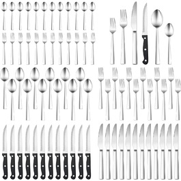 12-Piece Cutlery Set, HaWare 72-Piece Cutlery Set with Steak Knives, Stainless Steel Cutlery Set with Knife Fork Spoon, Elegant Flatware for Home/Restaurant/Party, Dishwasher Safe