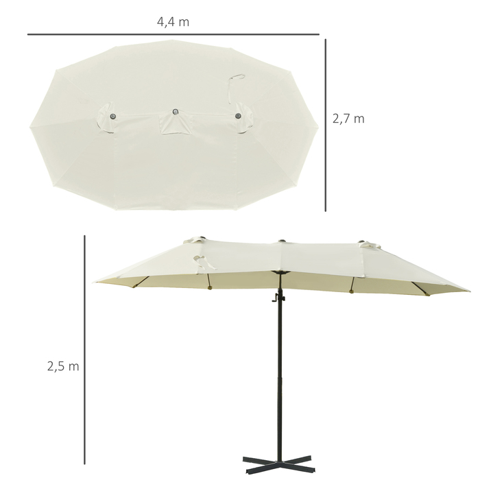 Outsunny Double Canopy Umbrella, Pergola Umbrella, Double Umbrella with Crank, Adjustable Garden Umbrella, Sun Shade, Metal, Cream White, 440 x 270 x 250 cm | Aosom