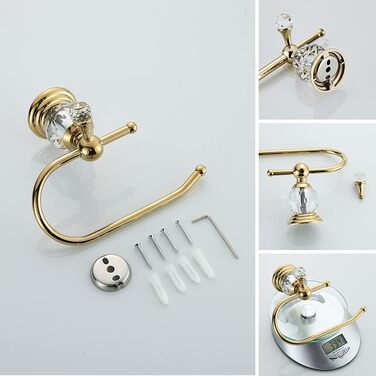 Toilet paper holder, polished, gold-colored, brass, crystal, tissue holder, bathroom accessories, wall mount