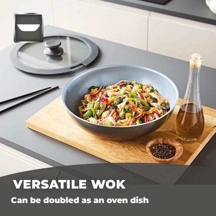 Набір посуду Tower Freedom T800203 (3 шт.) з керамічним покриттям, сірий, графіт, алюміній (24 та 28 см сковороди, вок 28 см)