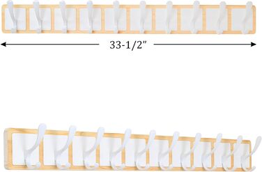 SKOLOO Coat Rack Wood - 44cm, Engraved Design, Sturdy Wall Hooks with 6 Hooks, for Hanging Clothes, Coats, Hats, Jackets, Scarves, Backpacks, Hook Rail Wood All White