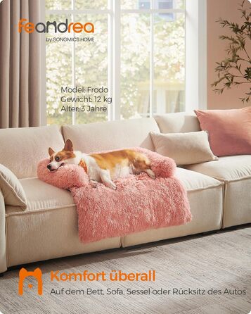Feandrea FluffyHug Dog Bed, Plush, Dog Blanket Sofa, Sofa Protector Dog, Dog Cushion, Size M, for small and medium-sized dogs, 80 x 75 x 16 cm, PGW221G02 (L 95 x W 85 x H 16 cm, Pink)