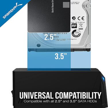 Док-станція SABRENT для HDD/SSD 2.5' та 3.5' SATA з USB A 5Gbps, UASP, 1 відсік