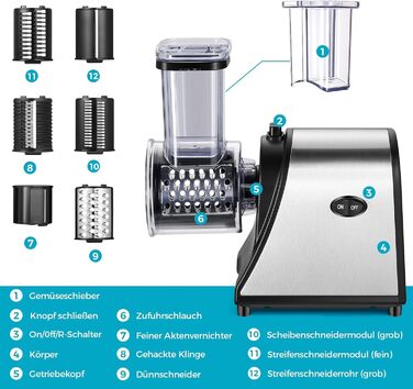 Електричний овочевий слайсер COOCHEER з нержавіючої сталі, тертка для сиру та овочів, багатофункціональний подрібнювач з 5 лезами для картоплі, моркви, цибулі
