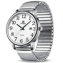 Годинник чоловічий LN LENQIN аналоговий кварцовий білий з датою та сталевим браслетом