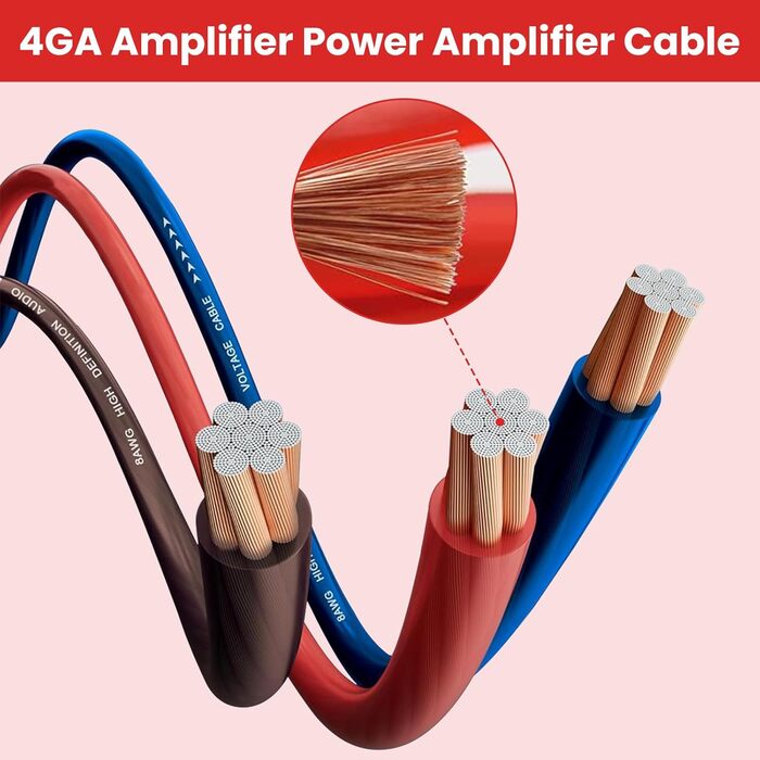 Комплект кабелів для автопідсилювача 4AWG, 5м – набір для підключення сабвуфера, автомобільна аудіо проводка