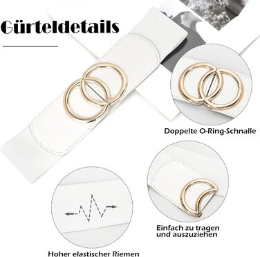 Жіночий широкий еластичний пояс JasGood вінтажний, з золотою пряжкою, білий, 80 см (під талію 80-95 см)