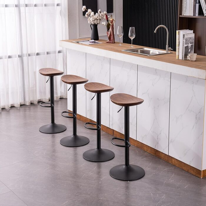 Kidol Adjustable Height Solid Wood Bar Stool - 360° Swivel, Industrial Modern Design for Kitchen Counter