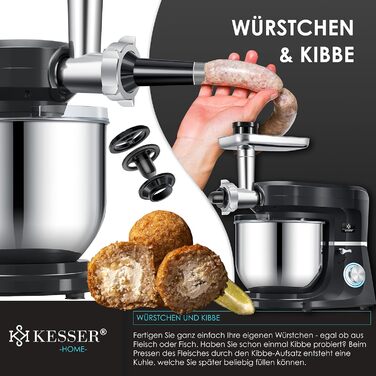 Кухонний комбайн KESSER 3 в 1 з м'ясорубкою, міксером та соковижимачем, 5.5л, чорний