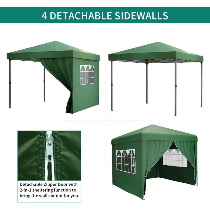 YITAHOME 3x3M Outdoor Pop-Up Pavilion with Sides, Folding Gazebo, Waterproof Foldable Garden Pavilion for All Seasons, Camping Pavilion, Anti-UV with Free Adjustable Height for Parties, Markets