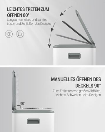 Відро для сміття з сортуванням 60 л, нержавіюча сталь, з педаллю, 2 відділення, SW06099E (біле)