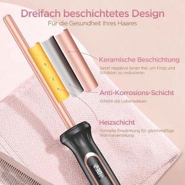 BESTOPE Lockenштаб 25 мм: мультитемпературний, для великих локонів, швидкий нагрів, прецизійне регулювання температури, з рукавичкою (рожеве золото)