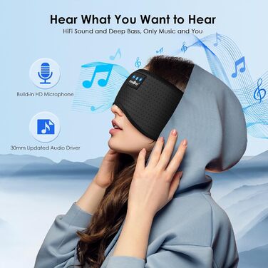 Маска для сну Musicozy з навушниками Bluetooth | 100% затемнення, для подорожей, релаксації | Подарунок для чоловіків та жінок