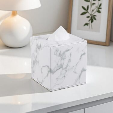 KINGFOM Скляна коробочка для серветок, шкіра PU, для авто, офісу, ванної кімнати, спальні (Мрамор)