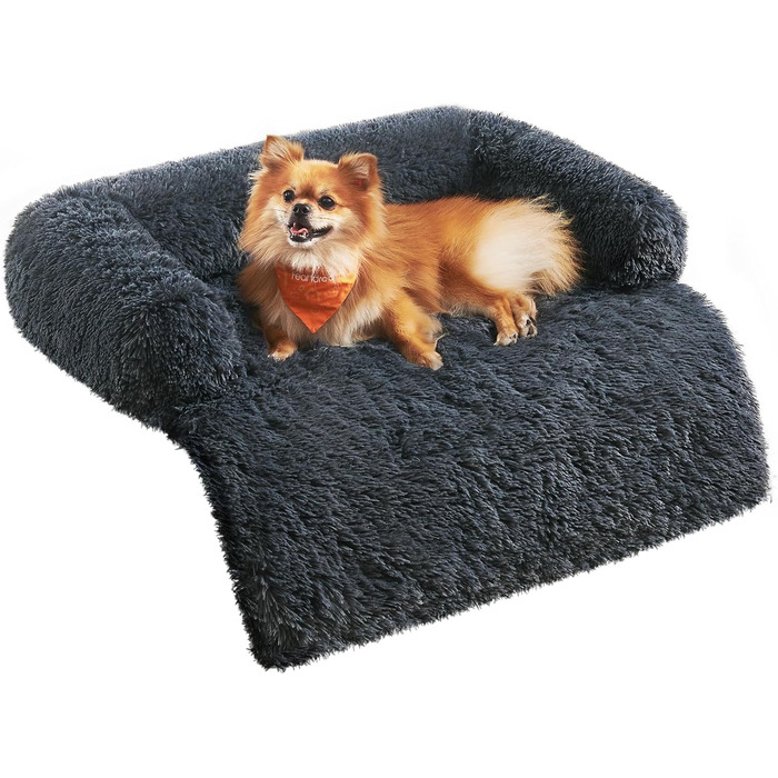 Feandrea FluffyHug Dog Bed, Plush, Dog Blanket Sofa, Sofa Protector Dog, Dog Cushion, Size M, for small and medium-sized dogs, 80 x 75 x 16 cm, dark grey PGW221G02