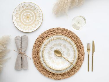 CreaTable MANDALA GOLD: 16-частинний набір посуду з каменю, чорний/золотий, для дому та ресторану