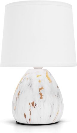 Настільна лампа Aigostar з кераміки, вінтажна модель з тканинним абажуром, патрон E14, макс. 40W, сучасна лампа для нічного столика, нічник для спальні, вітальні, офісу (без лампочки) - H235mm (білий золотий - H25.5cm)