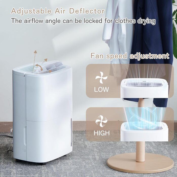 Електричний осушувач повітря 70л/день з авторежимом та шлангом для підключення. Ідеально для підвалів, ванних кімнат, спалень до 150㎡. Осушувач з цифровим дисплеєм, захистом від плісняви, 360° колесами, тихий 40dB, білий