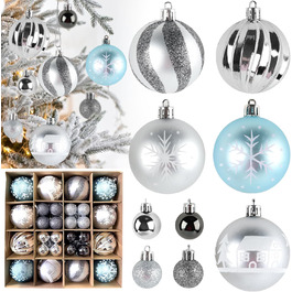 44 штуки прикрас для ялинки, декор на Новий рік, пластикові кулі для ялинки з подарунковим пакетом (срібно-блакитний)