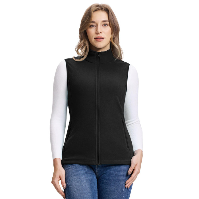 Жіноча флісова жилетка Outdoor Ventures для бігу, походів та кемпінгу. Тепла жилетка з кишенями, чорний колір, розмір M