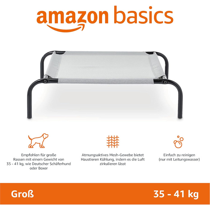 Amazon Basics Cooling Elevated Pet Bed, Gray, Size L, L 130 x W 80 x H 19 cm