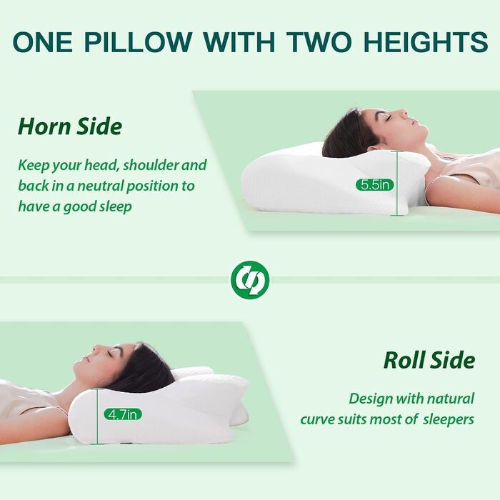 Подушка для шиї та голови 2 в 1 з ефектом пам'яті (Memory Foam), 60x40x12/14 см, біла