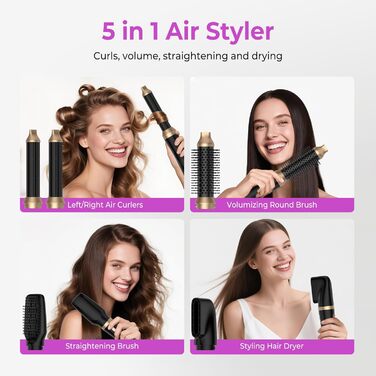 Мультистайлер для волосся 5-в-1 з термощіткою, фен-щіткою, круглою щіткою, плойкою та випрямлячем. Потужність 1000 Вт, 3 температурні режими. Для об'єму, випрямлення, локонів та сушіння. Білий (Чорний)