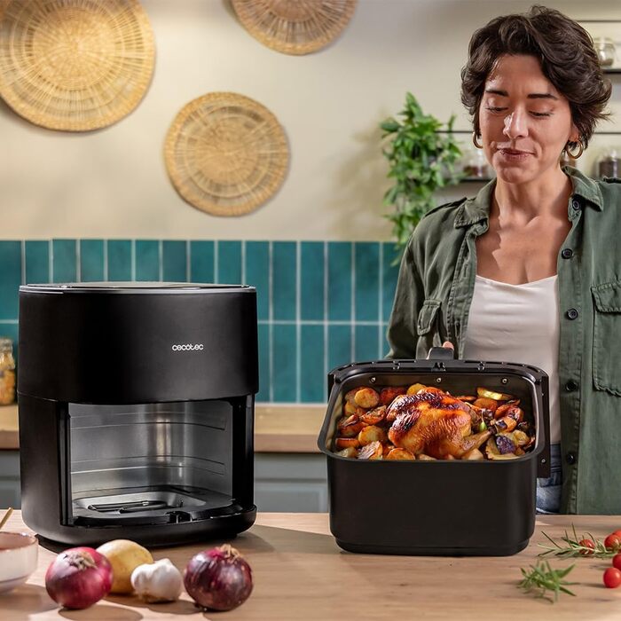 Cecotec Oil-Free Hot Air Fryer 6.5L Grill Plate - Grill - Double Heating Elements - Air Fryer Cecofry&Grill Duoheat 6500. 2200W, Dietetic and Digital, Window, Temperature Control 40-200°C, 12 Menus