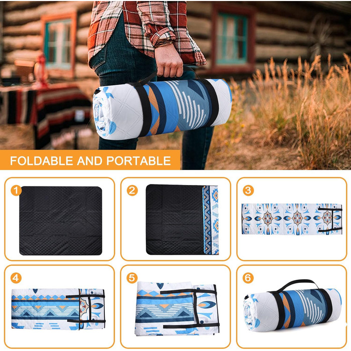 EXTSUD Piknik Decke Outdoor 200x200cm - Водостійкий плед для пікніка та кемпінгу з ручкою