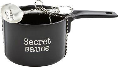 Mud Pie Secret Sauce Dish Set, 8.9 x 22.9 cm, Spoon 15.2 cm, Black