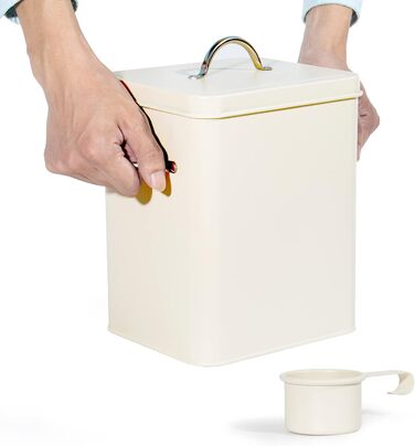 Кошик для порошку Theo&Cleo 6.5L, металева коробка для порошку, контейнер для корму для собак та котів, кавових зерен (Матовий бежевий)