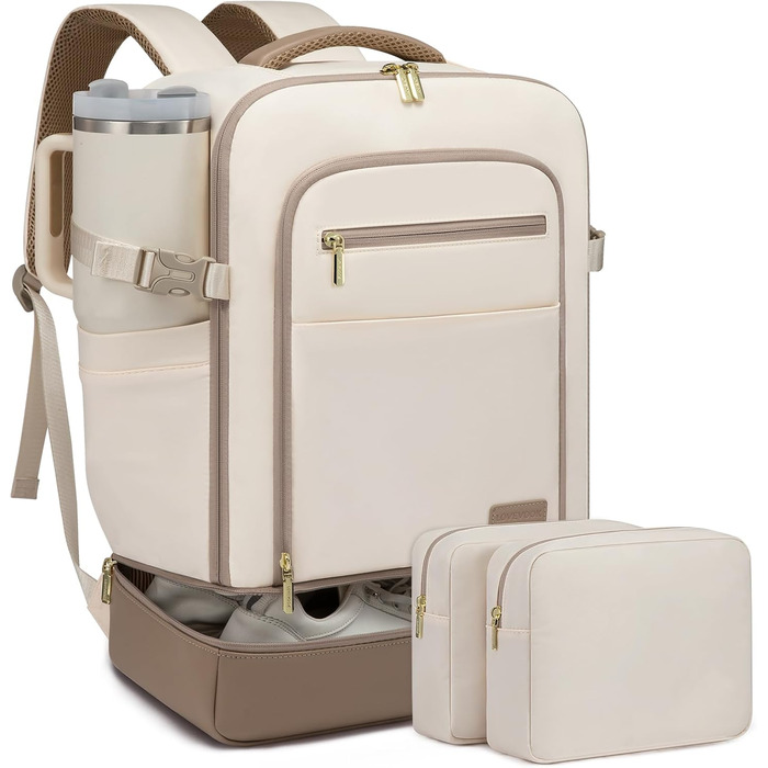 LOVEVOOK Рюкзак для ручної поклажі з окремим відділенням для взуття, 40L рюкзак для жінок, великий, з відділенням для мокрого та сухого, Travel Backpack, Carry On Luggage для подорожей, Бежевий, Зелений, 40L (3 шт.)