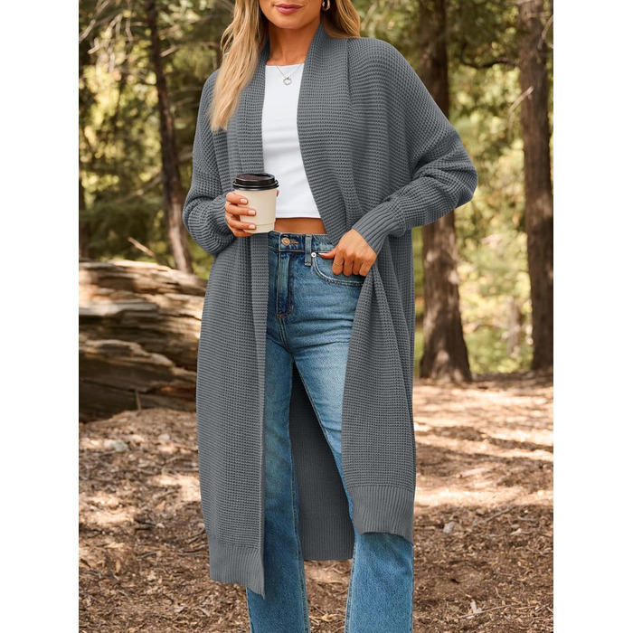 Жіноча в'язана кардиган LILLUSORY, великий розмір, відкритий спереду, зимовий, сірий (L)