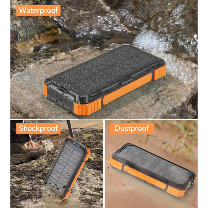Портативний зарядний пристрій Solar Powerbank 56800 mAh з бездротовою зарядкою, 30W PD, 6 виходів, ліхтарик, велика ємність для кемпінгу та подорожей (Помаранчевий)