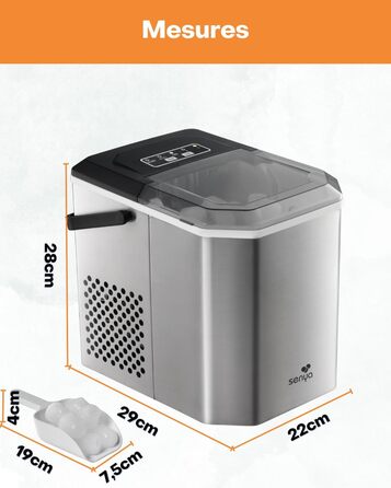 Машина для приготування льоду SENYA – 2 розміри кубиків, 12 кг/24 год, бак 1,3 л, LED-дисплей, інфрачервоне виявлення, нержавіюча сталь