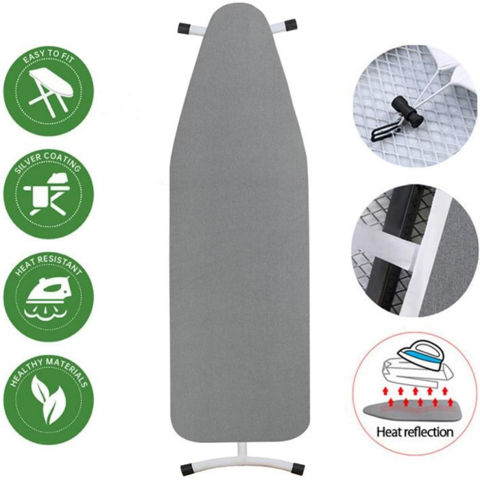 Чохол для прасувальної дошки Yizunnu 140 x 50 см, товсте ущільнення, шнурок для фіксації, регульована застібка, простий монтаж, стійкий до подряпин (сріблясто-сірий лак)