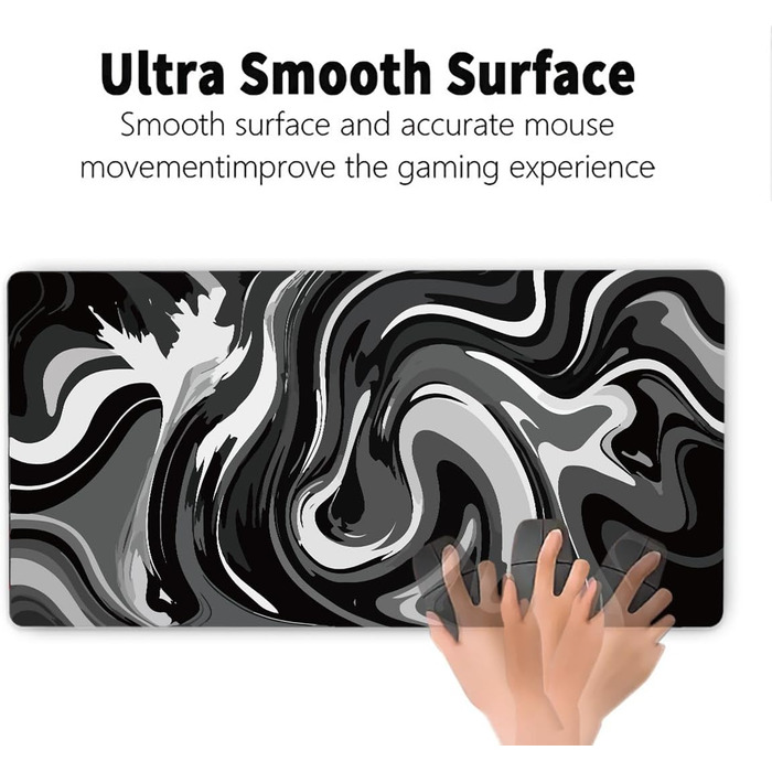 Великий килимок для столу 800x400 мм - ігровий килимок для миші з прошитими краями, неслизька підкладка, килимок для клавіатури та миші Black & White Abstraction