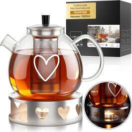 Скляний чайник Teekanne з підставкою-підігрівачем та ситом, боросилікатне скло, 1.5 л, з фільтром з нержавіючої сталі для листового та трав'яного чаю