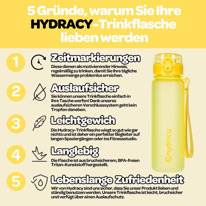 Пляшка для води Hydracy з фруктовим відсіком 500 мл, жовта - BPA-free, з міткою часу, спортивна, герметична