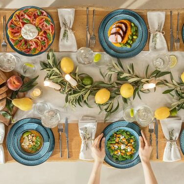 Набір посуду Twinzee Steingut 24 елементи (6 персон) - тарілки та миски, Tafelservice, з каменю, колекція Riviera (Азур, великі тарілки (x6))