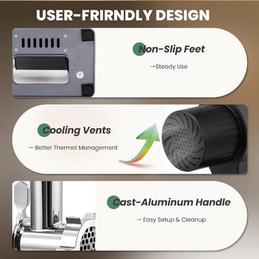 М'ясорубка електрична Huanyu 2000 Вт з сенсорним керуванням, багатофункціональна з 2 ножами та 3 дисками