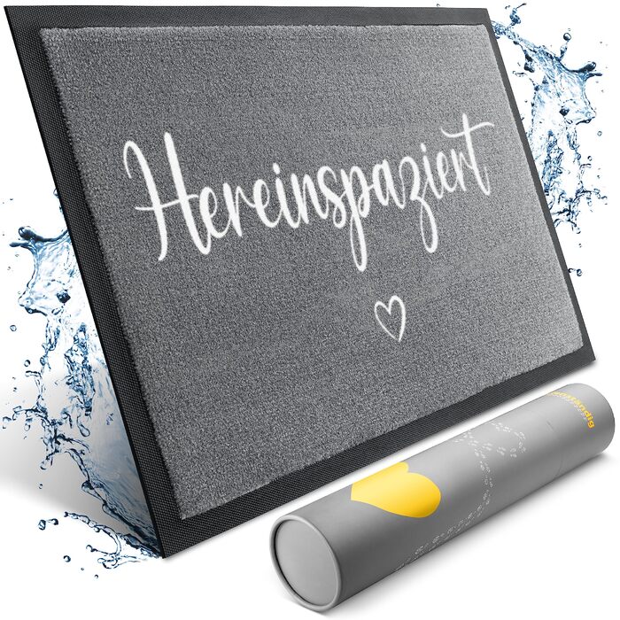 Килимок для дому Hereinspaziert 40x60 см: мийний, для порогу, з написом та серцем