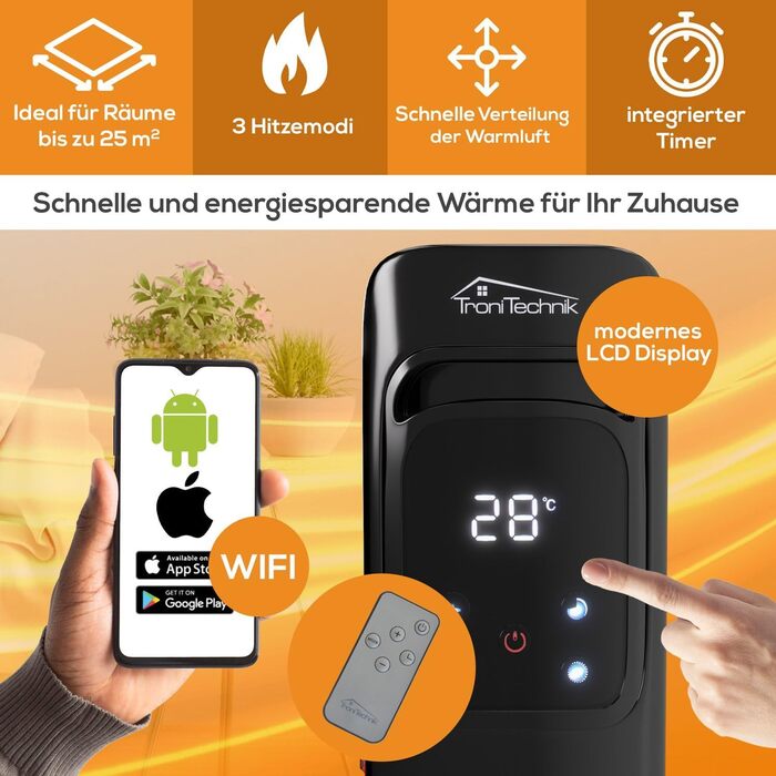 Масляний радіатор Tronitechnik® TT-OR 311 - чорний, 2500 Вт, 11 ребер, 3 режими, термостат, захист від перегріву
